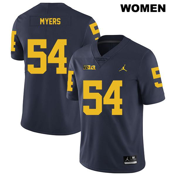 Women's NCAA Michigan Wolverines Carl Myers #54 Navy Jordan Brand Authentic Stitched Legend Football College Jersey IB25Q12LX